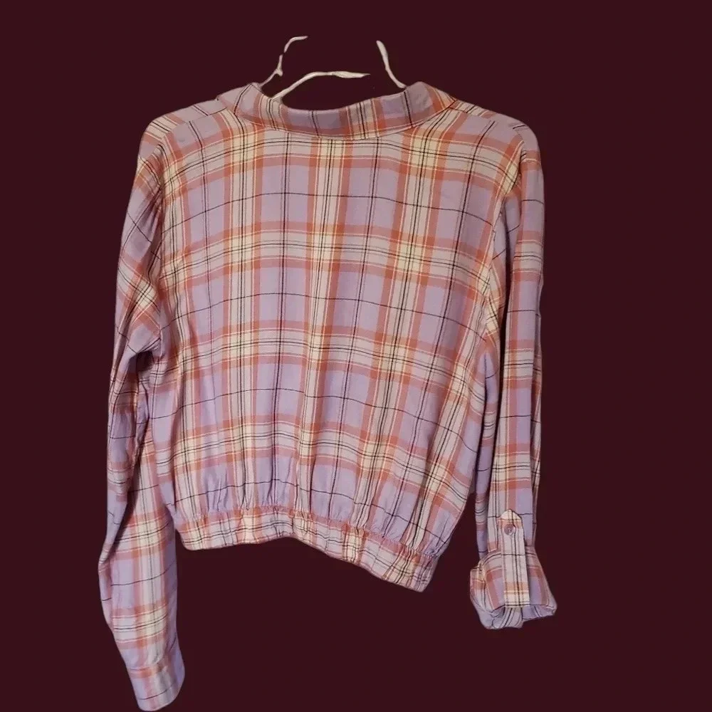 -E & M checked shirt sleeve to roll up size L lilac/pink - Picture 2 of 8